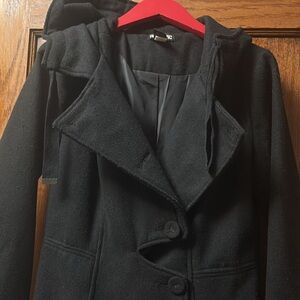 Women’s Hot Topic Black Wool Blend Peacoat Size Small Fit & Flare Buckle Back